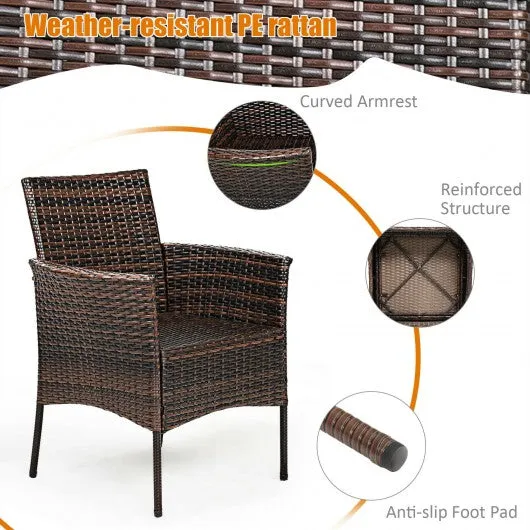 2 Pieces Rattan Arm Dining Chair Cushioned Sofa Furniture Patio