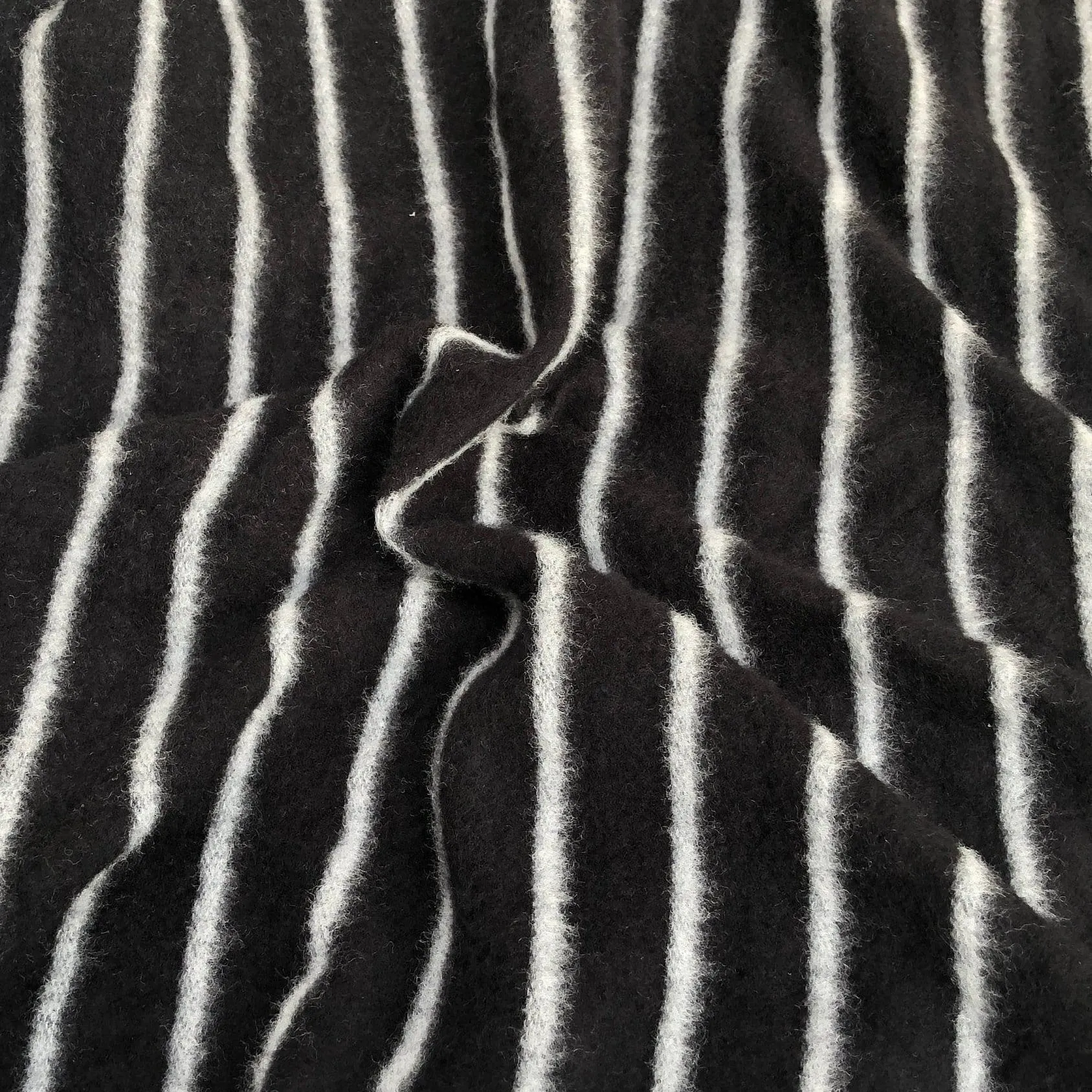 58" Modal Blend Warm Sweater Fleece Striped Black & Gray Knit Fabric By the Yard