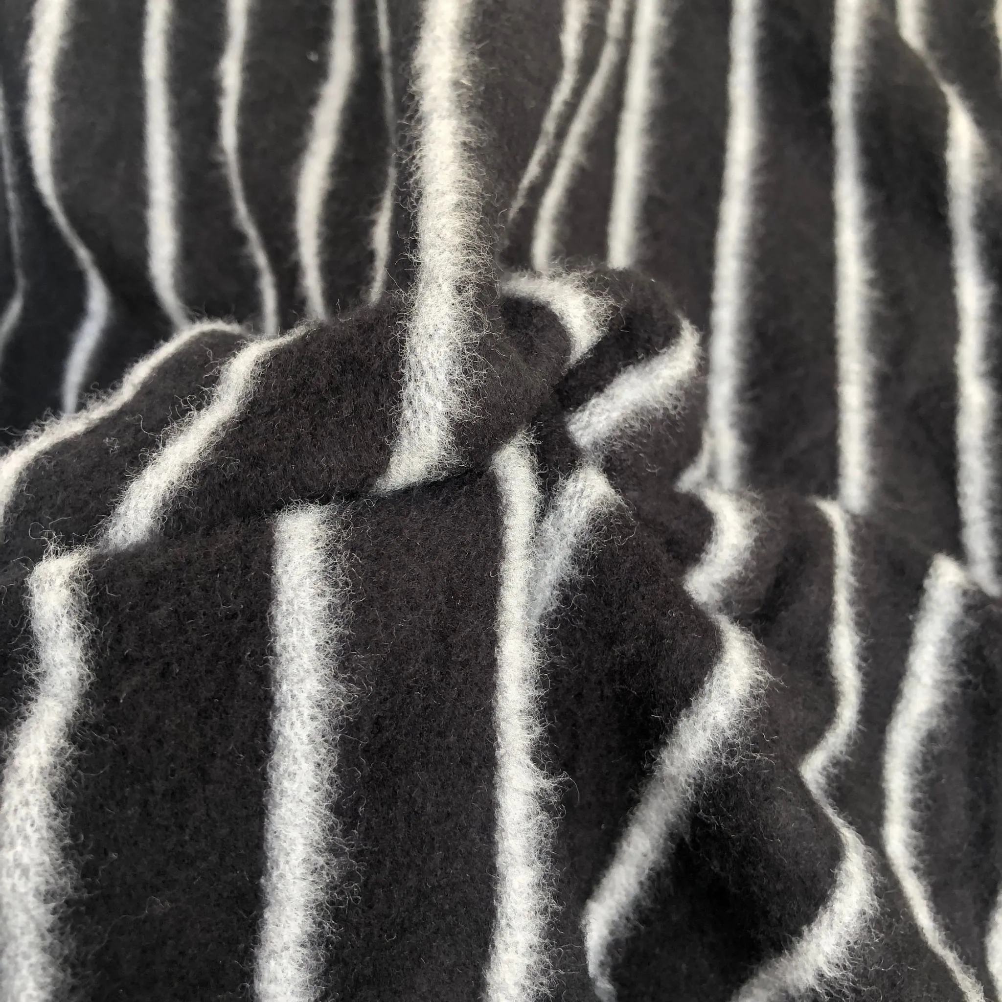 58" Modal Blend Warm Sweater Fleece Striped Black & Gray Knit Fabric By the Yard