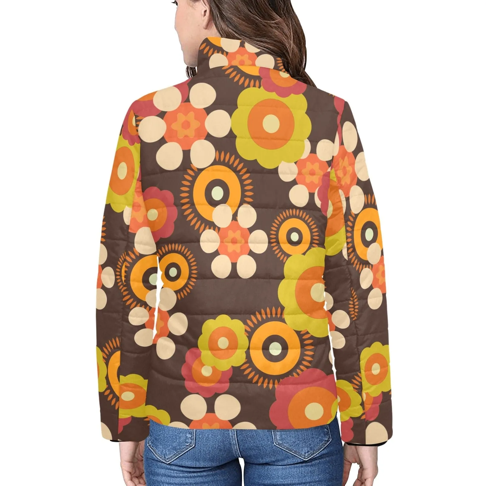 70's Retro Groovy Womens, Flower Power Hipster Bomber Jacket