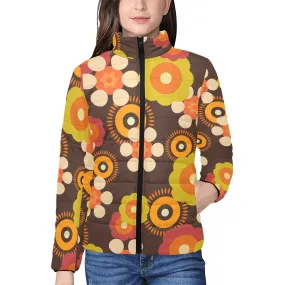 70's Retro Groovy Womens, Flower Power Hipster Bomber Jacket