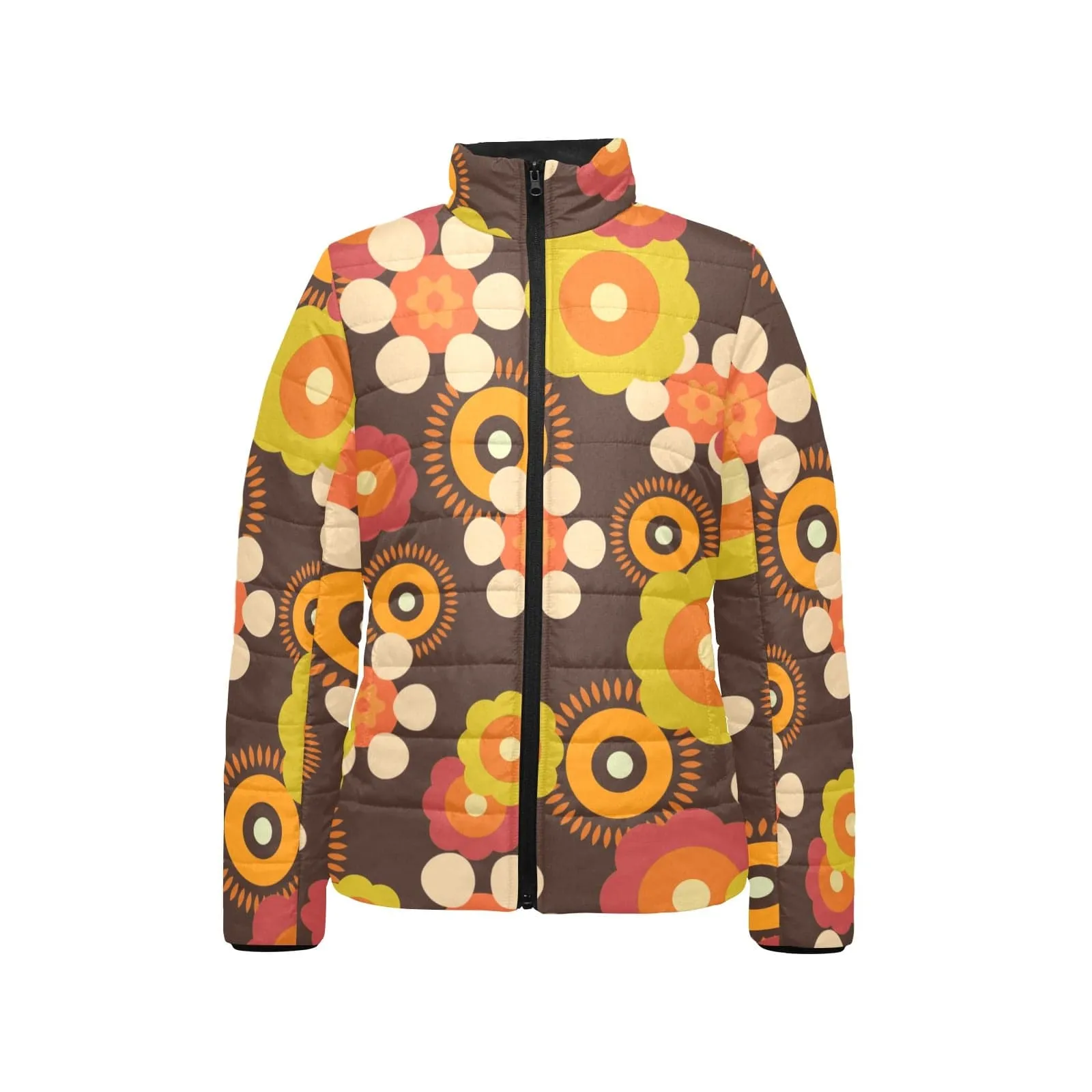 70's Retro Groovy Womens, Flower Power Hipster Bomber Jacket