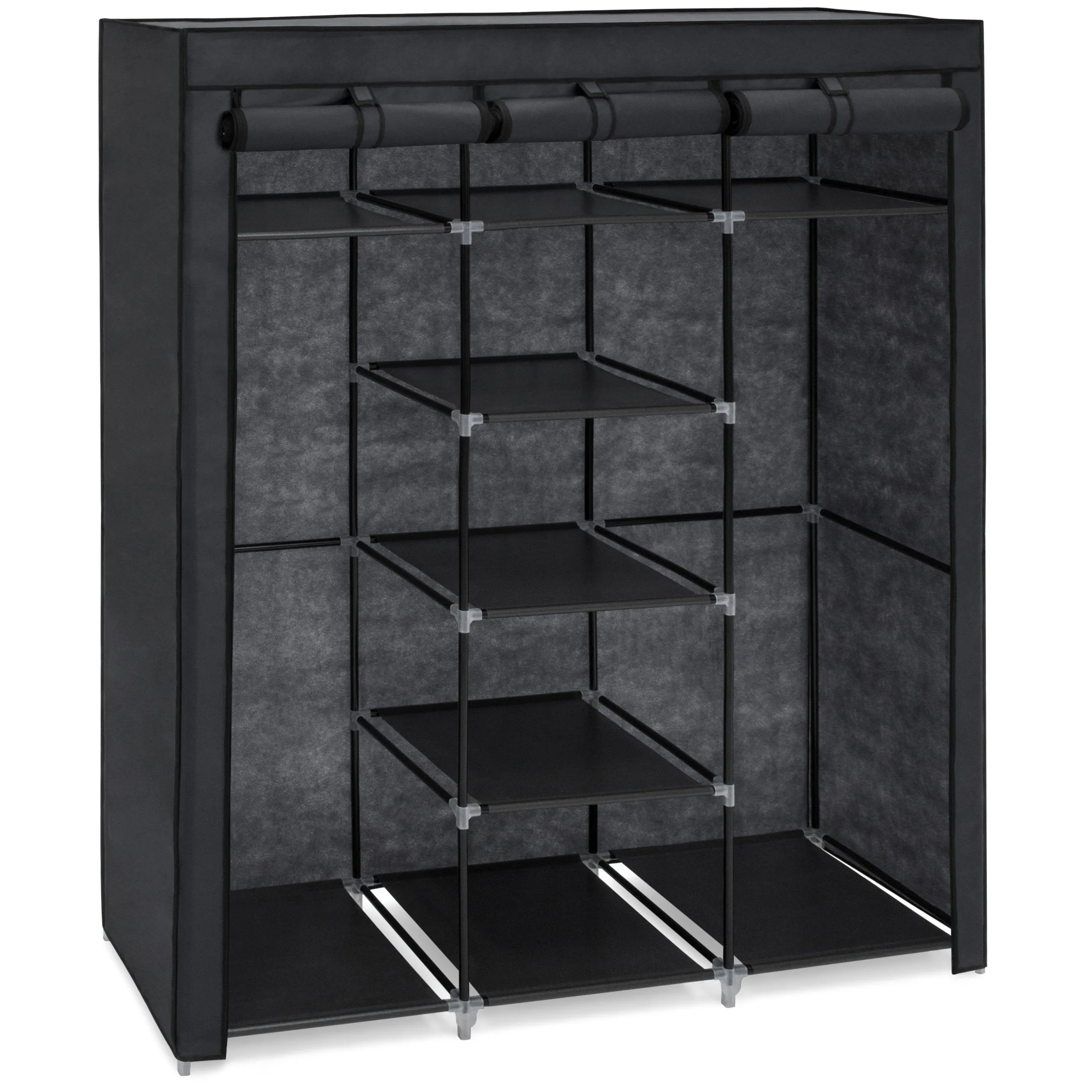 9-Shelf Portable Fabric Closet w/ Cover and Adjustable Rods - Black