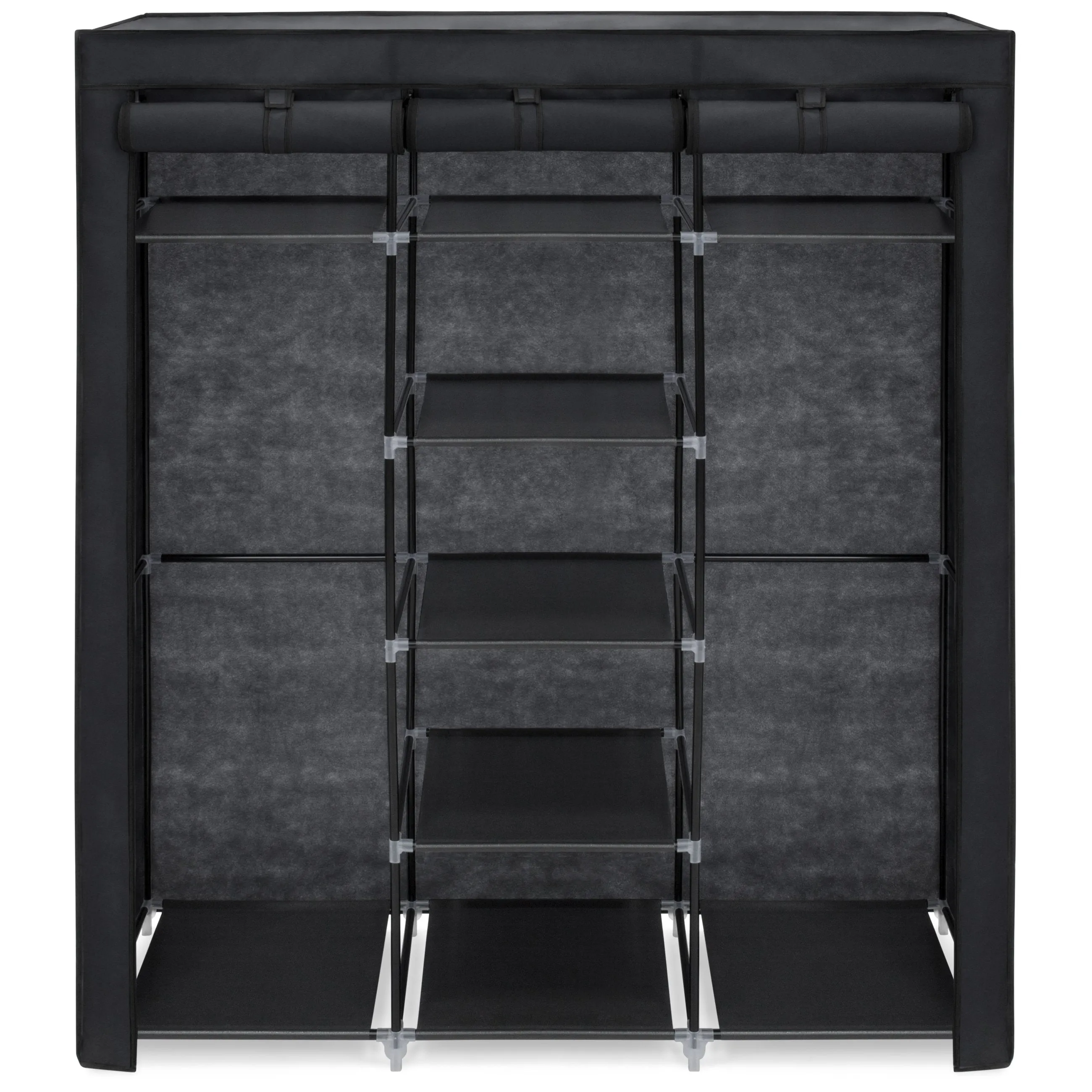 9-Shelf Portable Fabric Closet w/ Cover and Adjustable Rods - Black