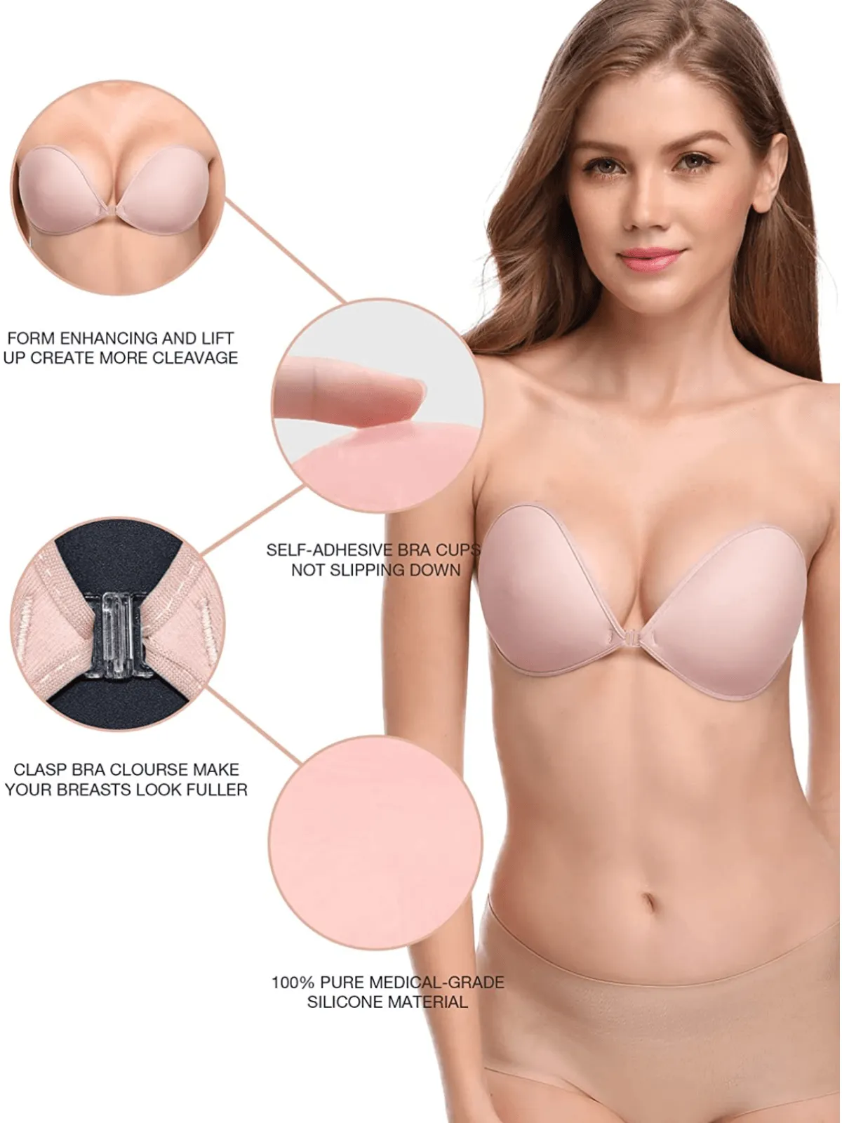 Adhesive Push-up Reusable Self Silicone Bra Pasty Bra Light Pink