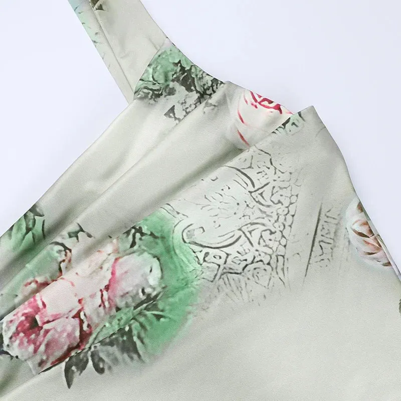 Aiertu Sexy summer suit Rose printed cultivate one's morality fashion suits Condole belt vest Tall waist sexy open fork skirt