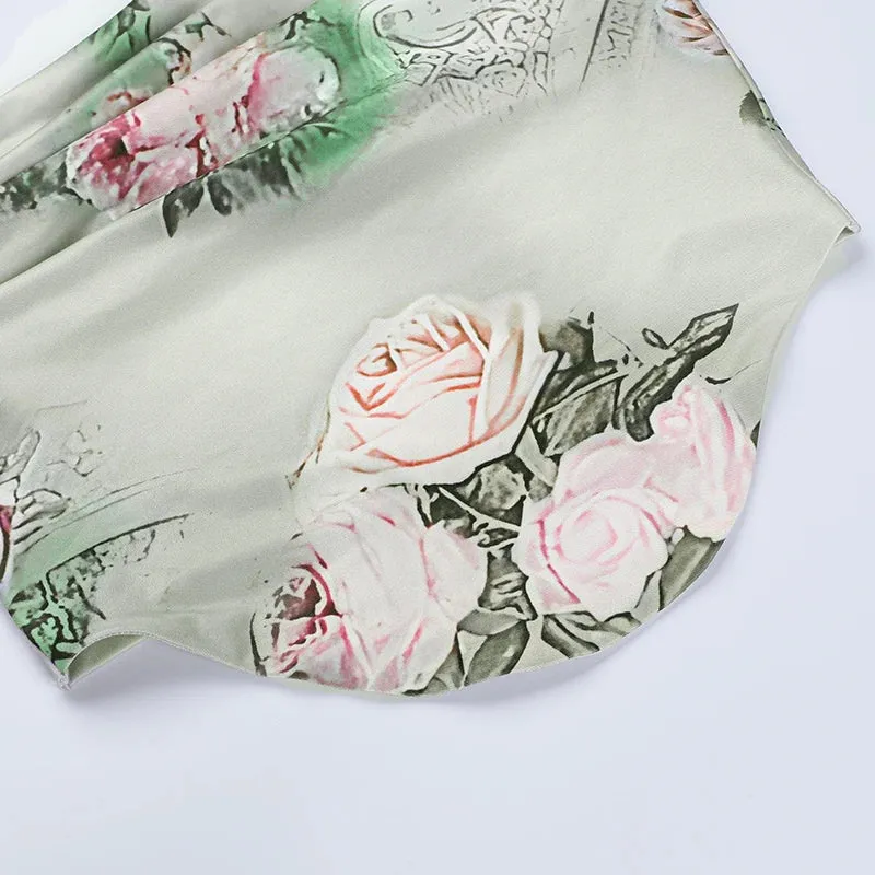 Aiertu Sexy summer suit Rose printed cultivate one's morality fashion suits Condole belt vest Tall waist sexy open fork skirt