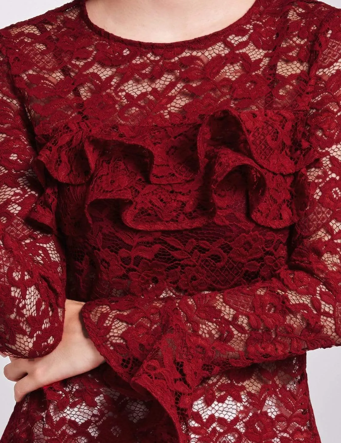 Alisa Pan Sheer Lace Long Sleeve Top