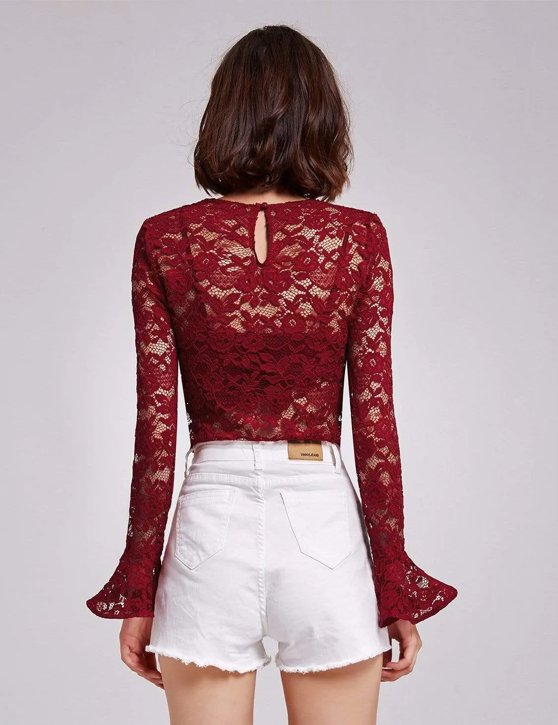 Alisa Pan Sheer Lace Long Sleeve Top