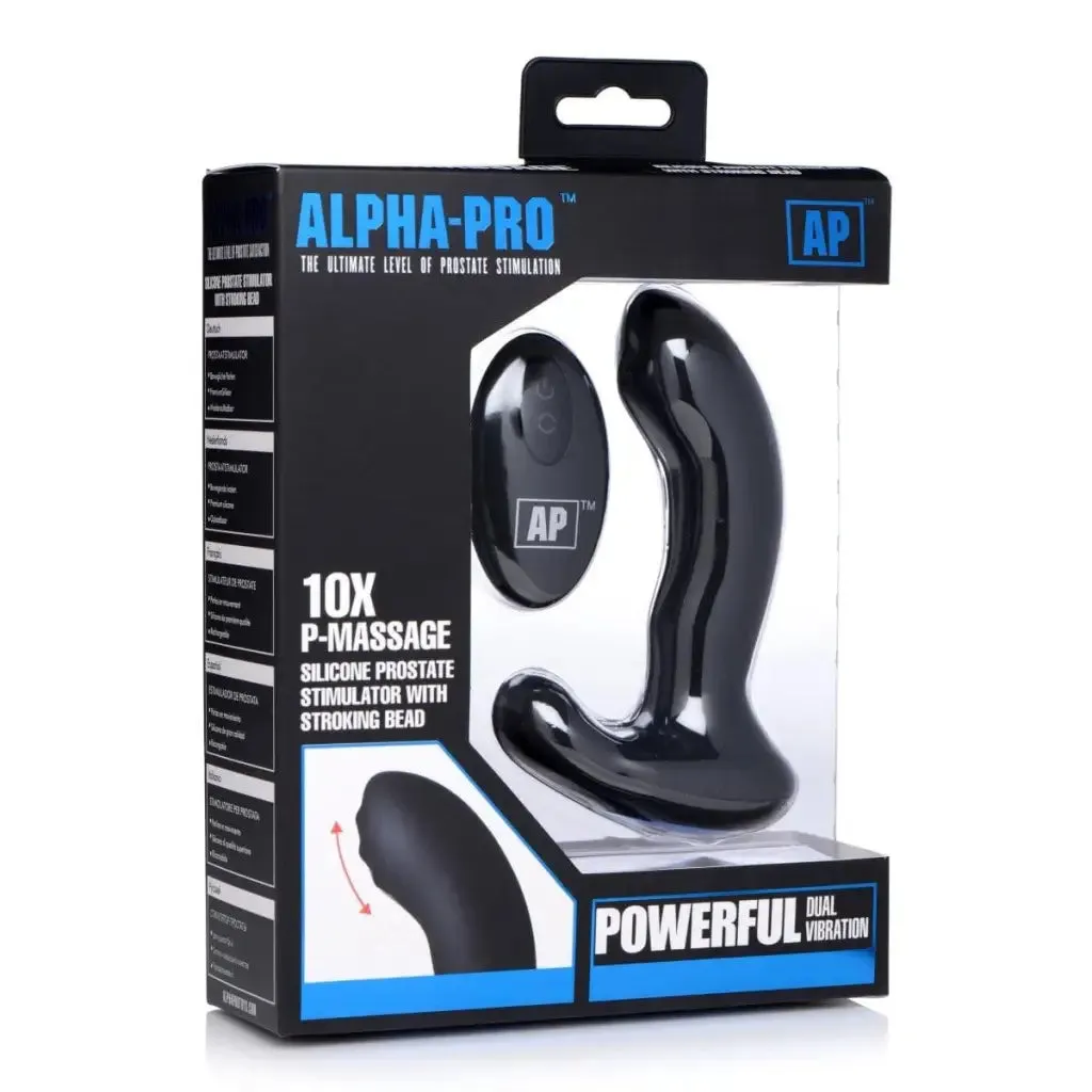 Alpha-Pro 10X P-MASSAGE Silicone Prostate Stimulator with Stroking Bead