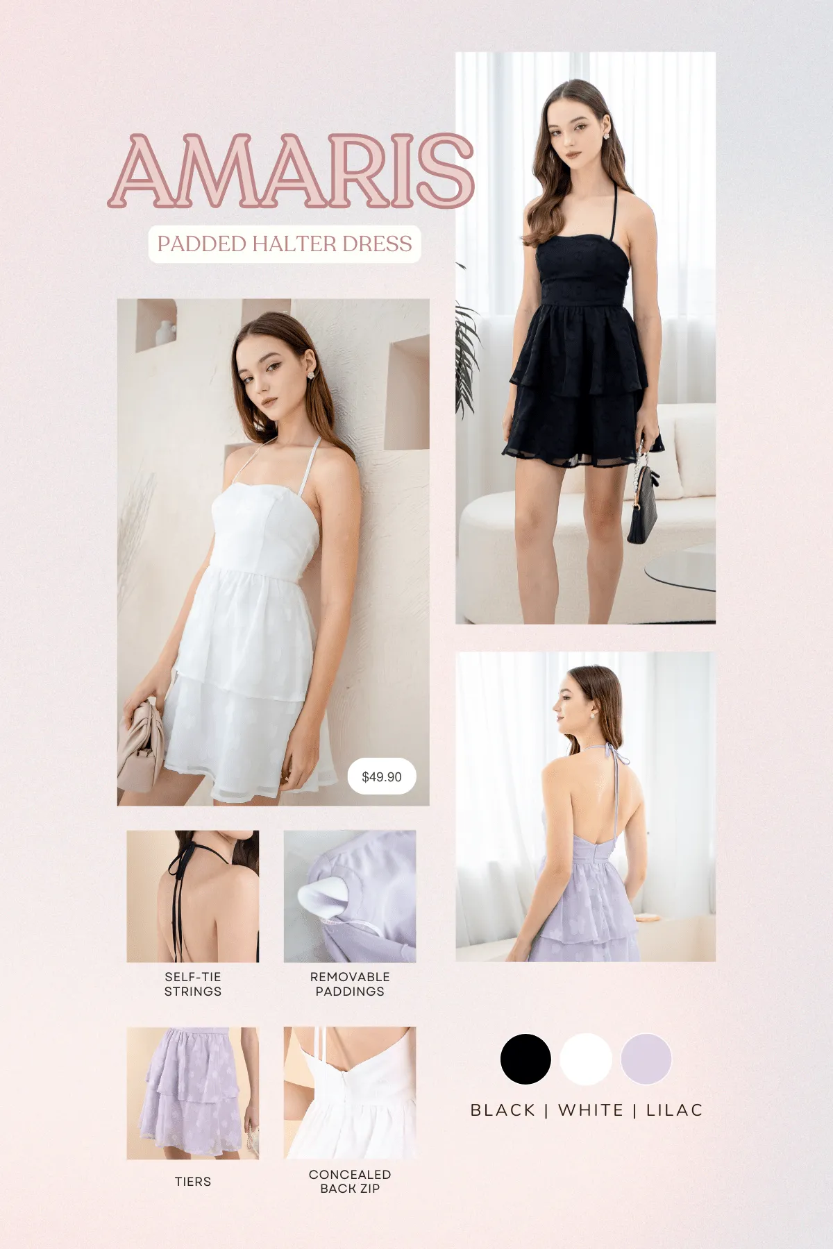 AMARIS PADDED HALTER DRESS IN WHITE