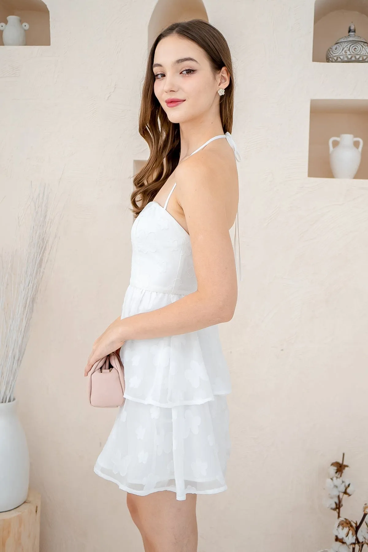 AMARIS PADDED HALTER DRESS IN WHITE