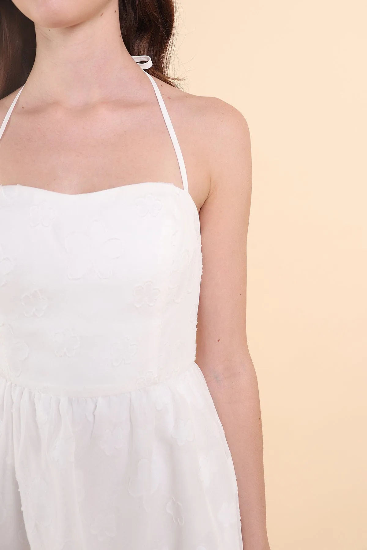 AMARIS PADDED HALTER DRESS IN WHITE