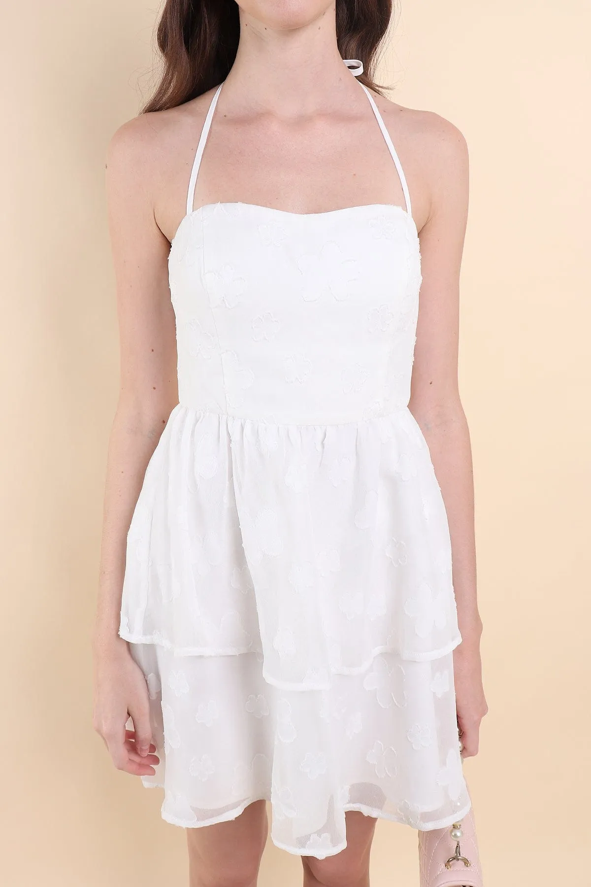 AMARIS PADDED HALTER DRESS IN WHITE