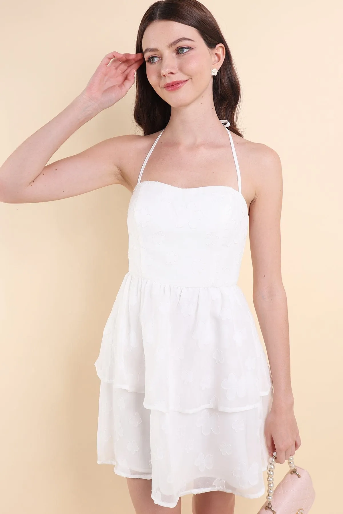 AMARIS PADDED HALTER DRESS IN WHITE