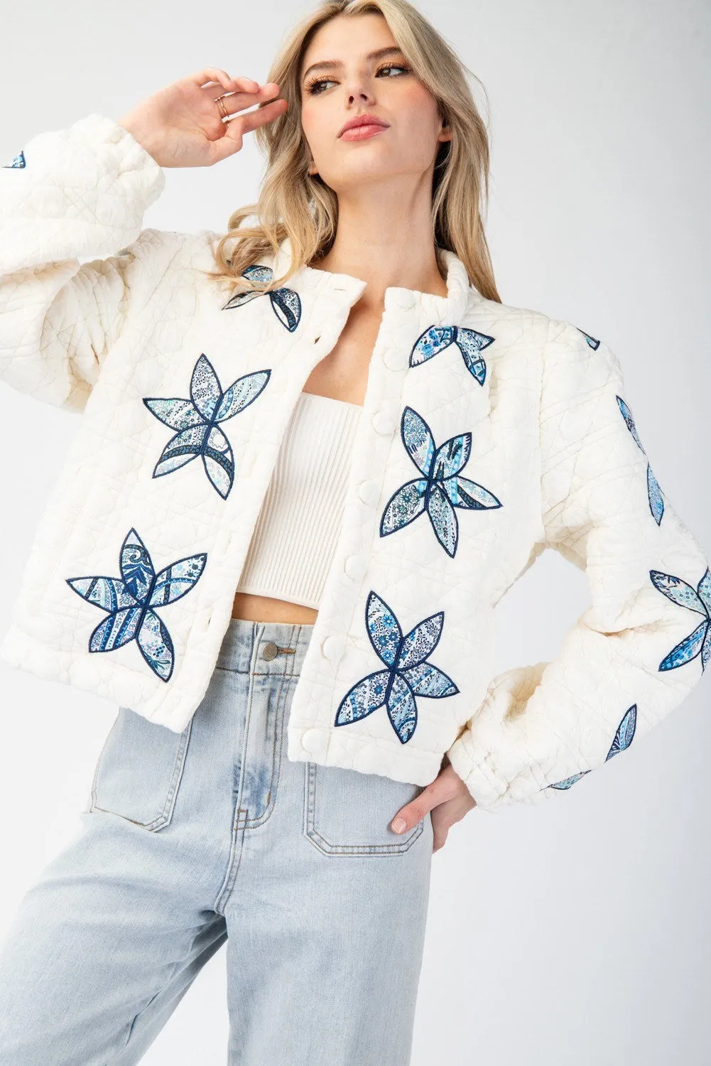 Anna Quinn Flower Stitch Quilted Jacket - Ivory