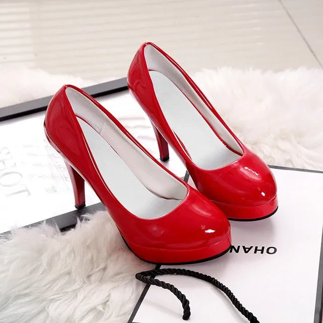 Autumn New Round Head Womens Shoes Work Shoes Waterproof Platform White Leather Shoes High Heels Stiletto 10 Cm Single Shoe 78u
