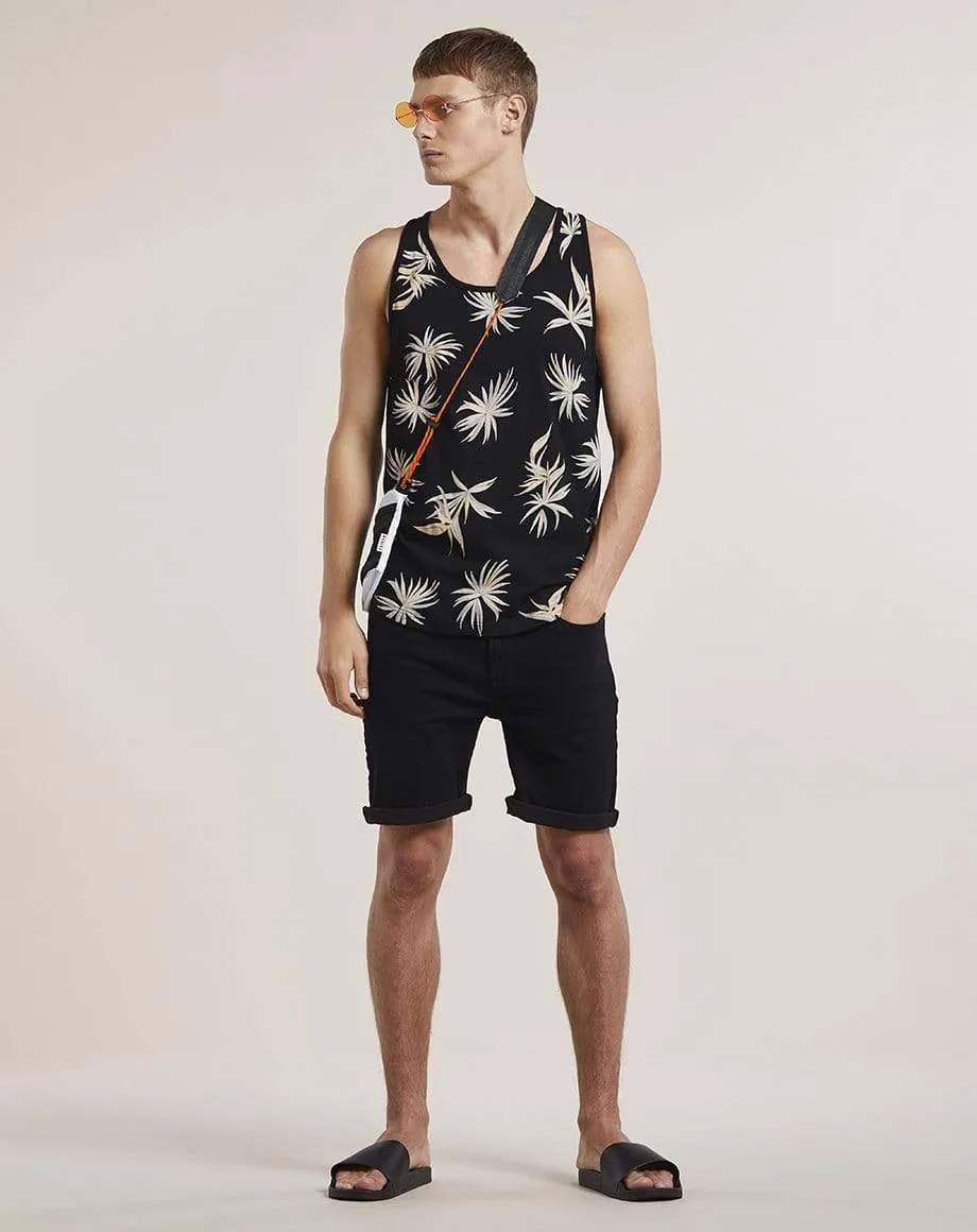 Berit Printed Mens Vest | Black