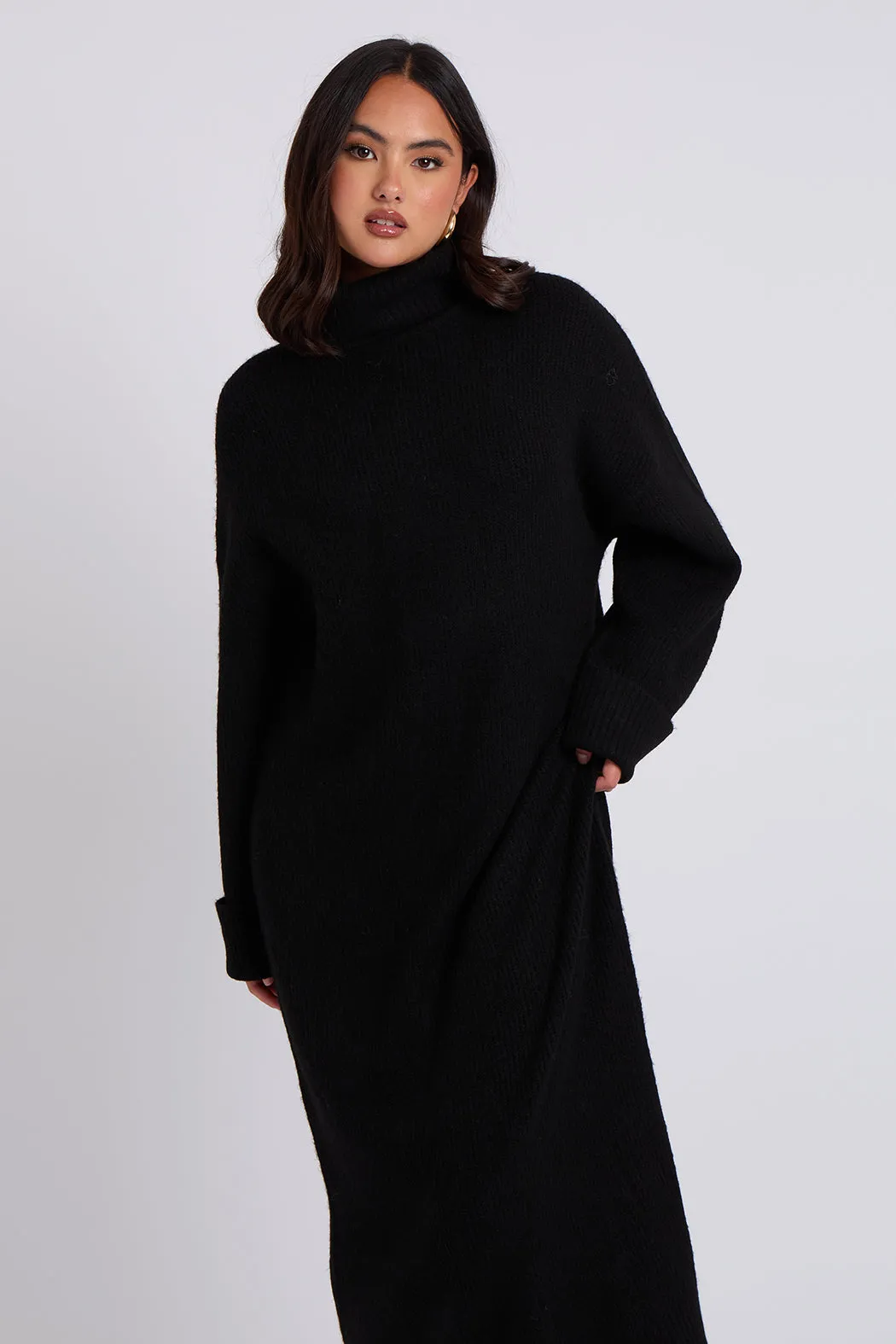 Black Roll Neck Midaxi Dress