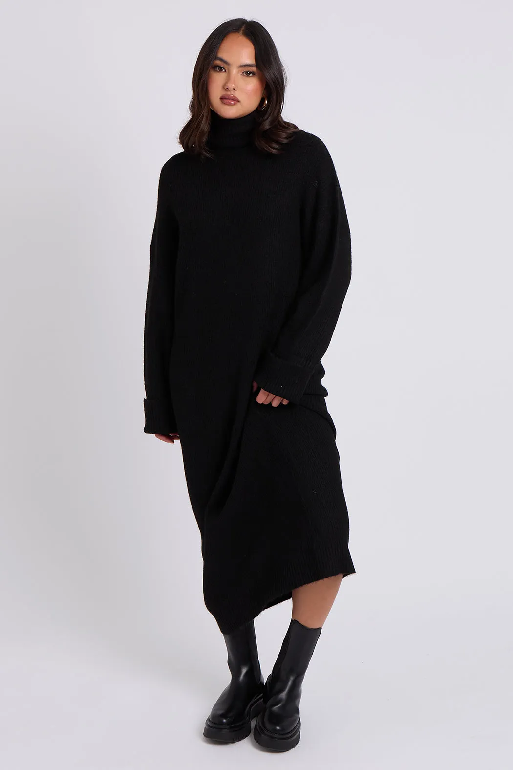 Black Roll Neck Midaxi Dress