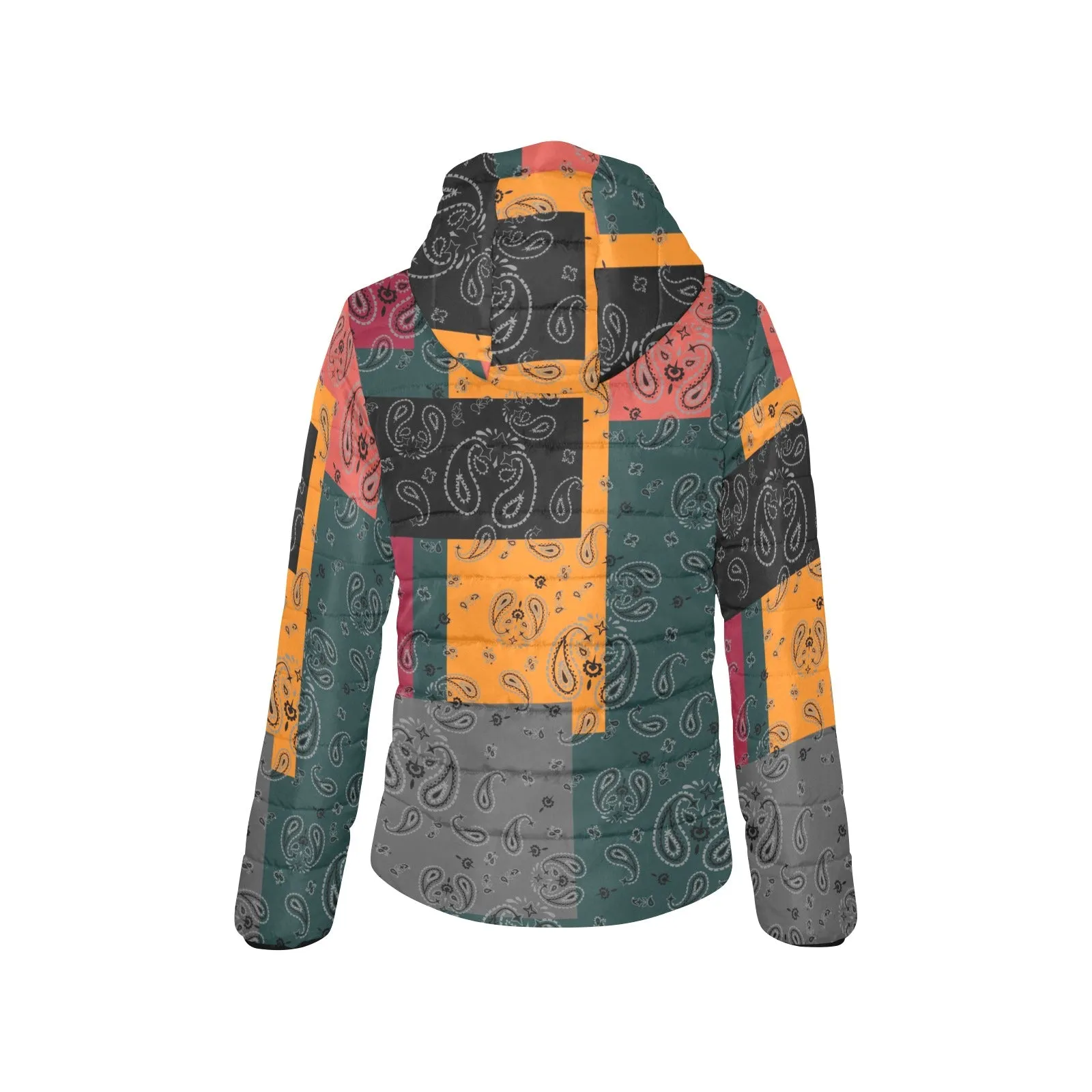 Calico Bandana Print Women's Padded Hooded Jacket