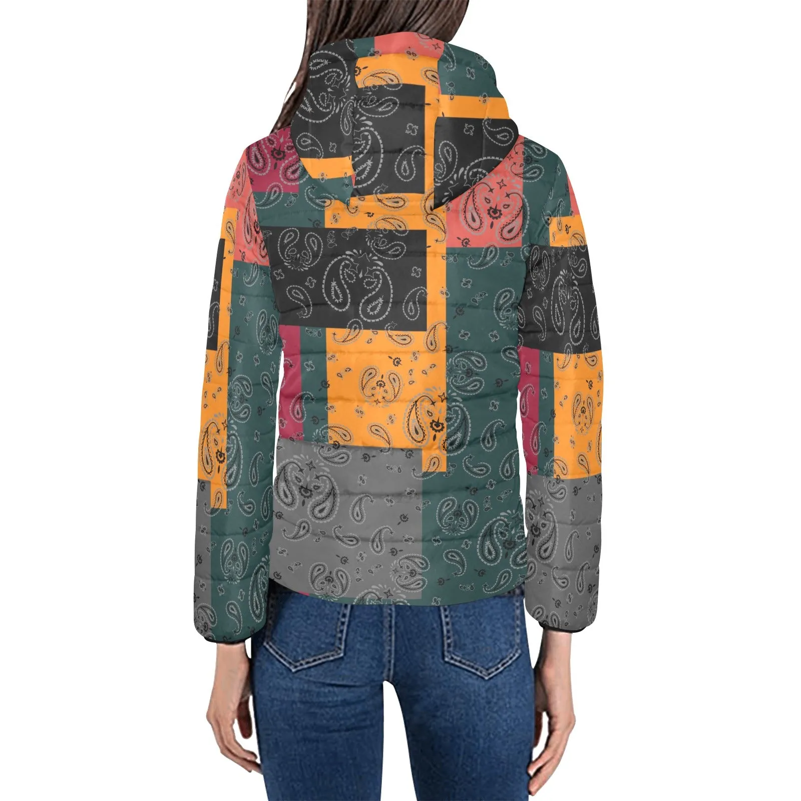 Calico Bandana Print Women's Padded Hooded Jacket