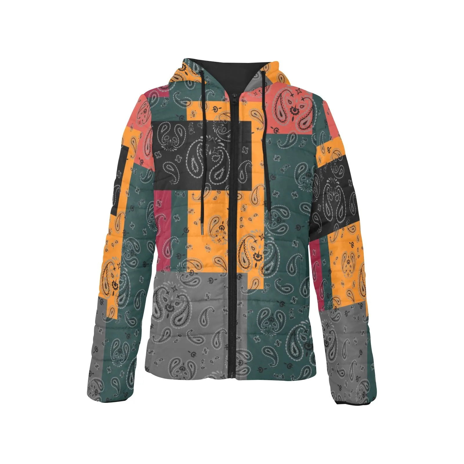 Calico Bandana Print Women's Padded Hooded Jacket