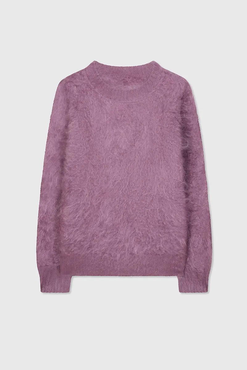 Chunky Brushed Cashmere Boxy Crewneck Pullover Sweater