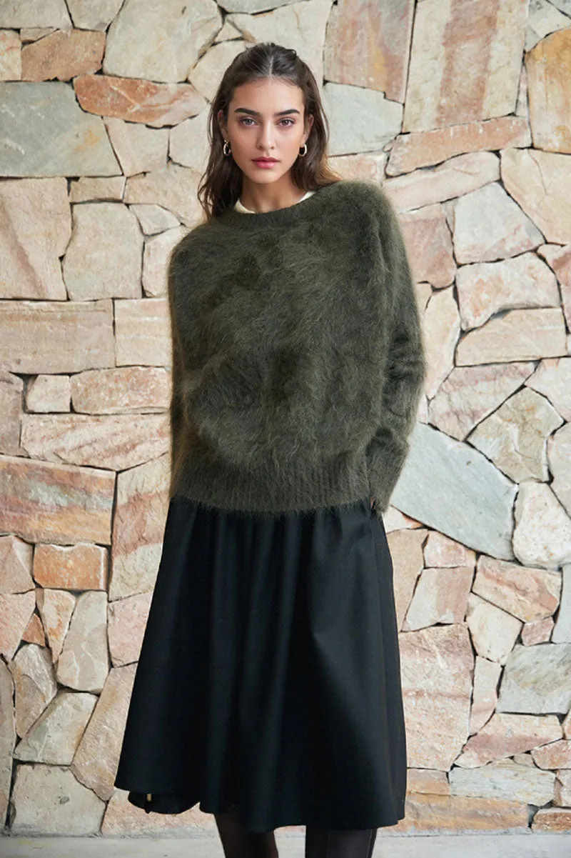 Chunky Brushed Cashmere Boxy Crewneck Pullover Sweater