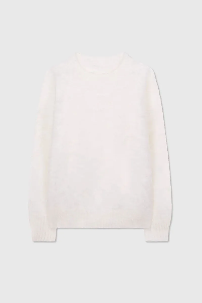 Chunky Brushed Cashmere Boxy Crewneck Pullover Sweater