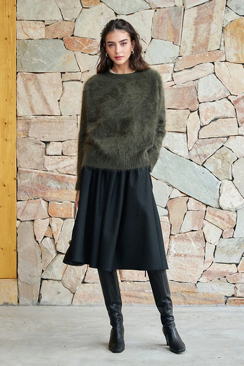 Chunky Brushed Cashmere Boxy Crewneck Pullover Sweater