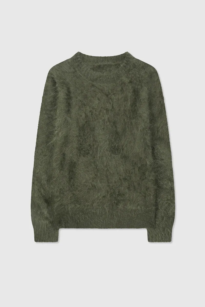 Chunky Brushed Cashmere Boxy Crewneck Pullover Sweater
