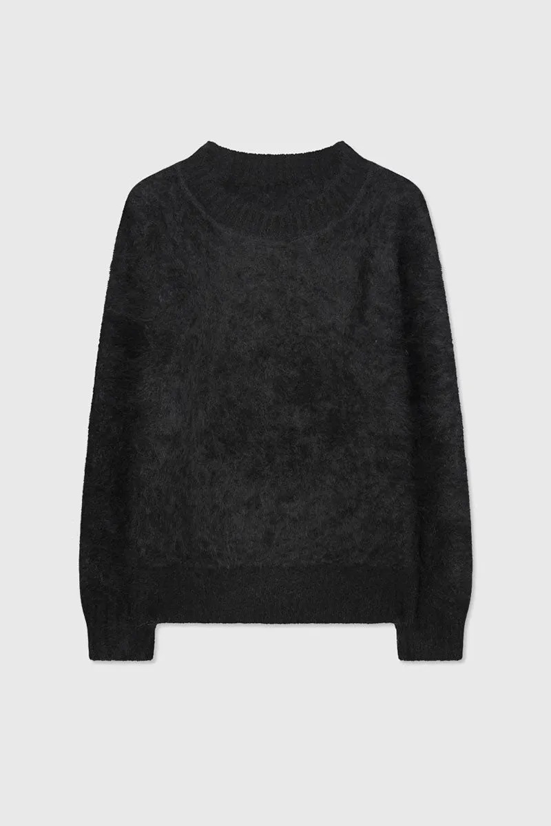 Chunky Brushed Cashmere Boxy Crewneck Pullover Sweater