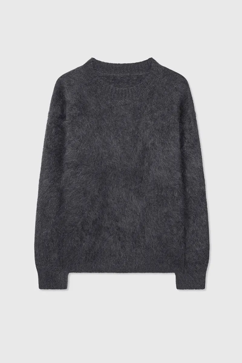 Chunky Brushed Cashmere Boxy Crewneck Pullover Sweater
