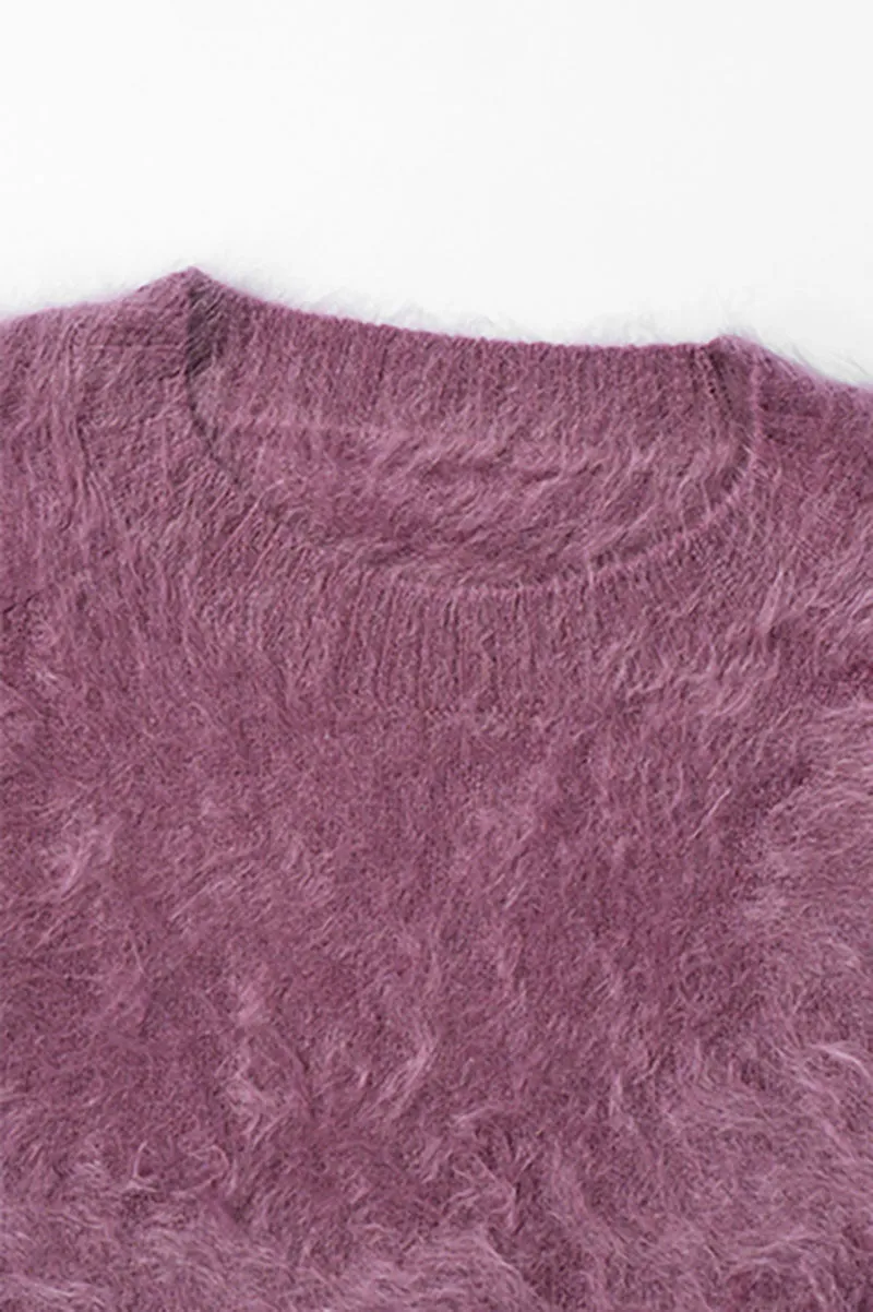 Chunky Brushed Cashmere Boxy Crewneck Pullover Sweater