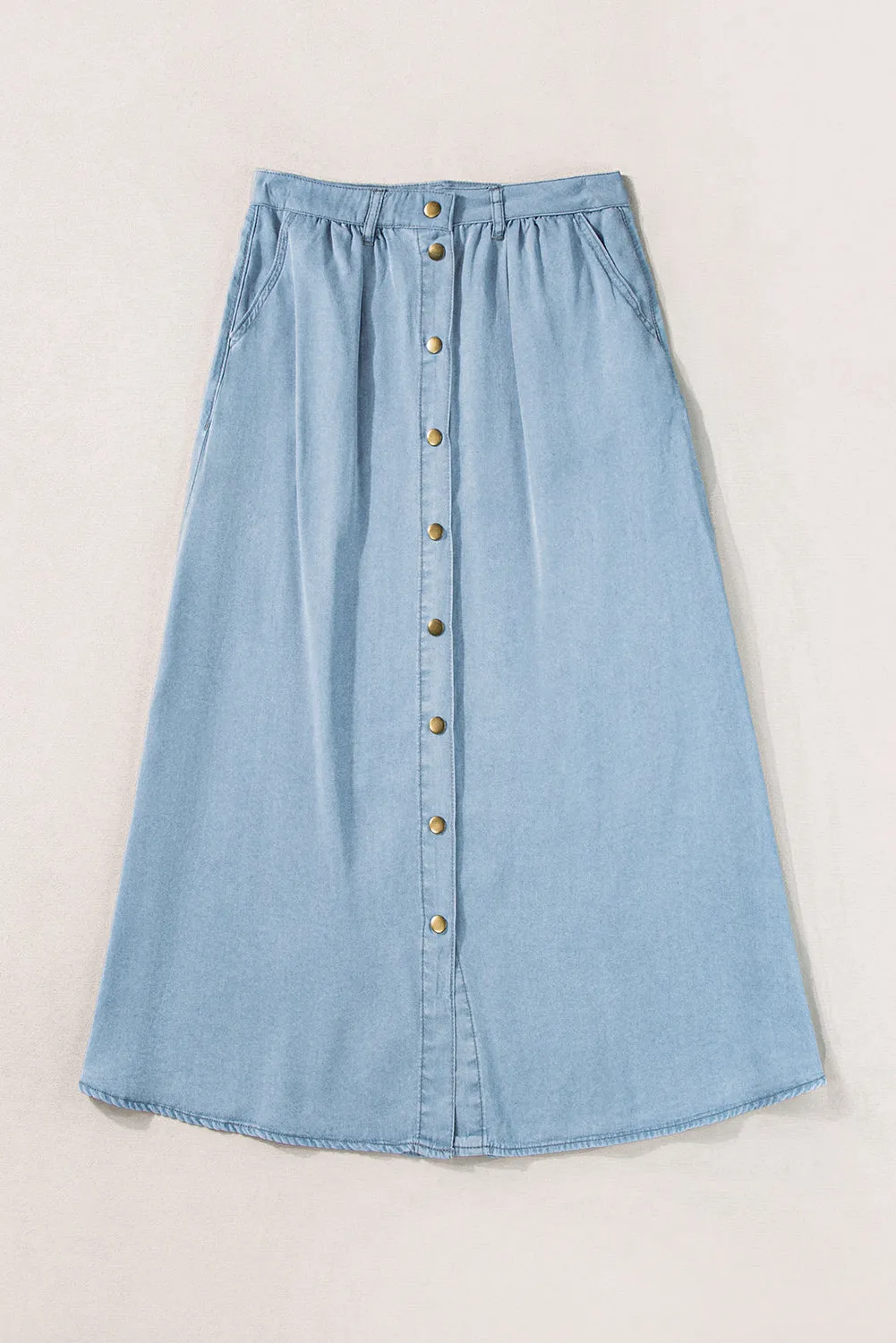 Dark Grey Fully Buttoned Long Denim Skirt
