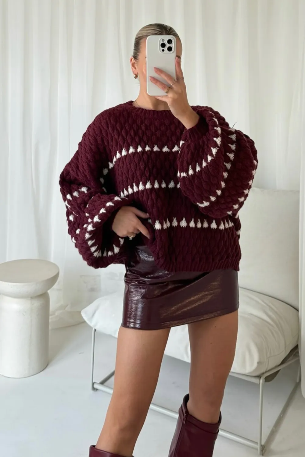 Harmony burgundy bubble knit jumper