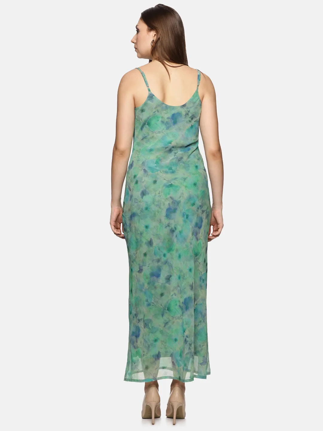 IS.U Floral Green Cowl Neck Slip Dress