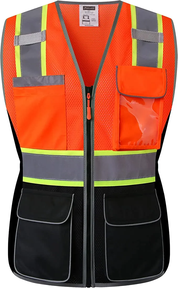 JKWEARSA  -  Made for the Curvy Girl - Safety Vest, Multi Pockets High Visibility Reflective Breathable Mesh Work Vest with Durable Zipper