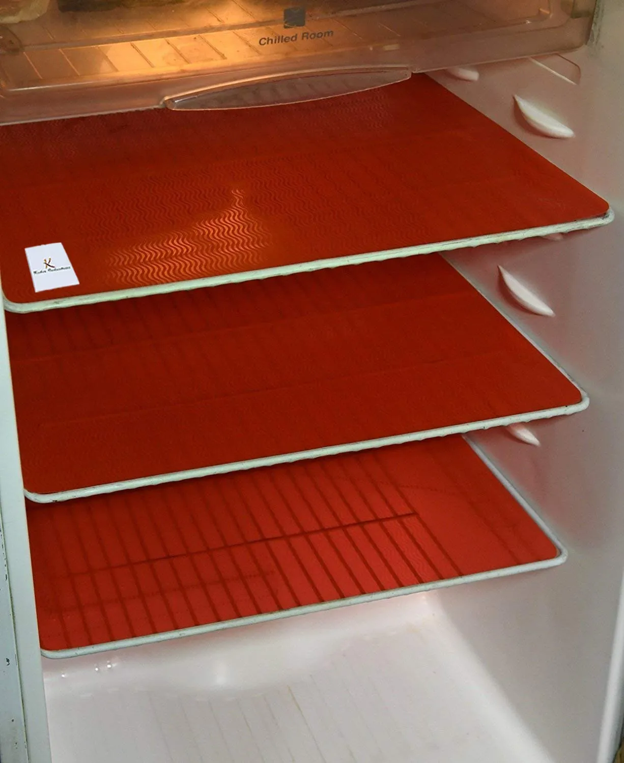 Kuber Industries PVC Refrigerator Drawer Place Mats|Waterproof Non-Slip Mats|Washable Mats Covers Pads| Pack of 6 (Red)
