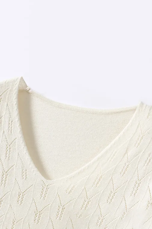 Lightweight V Neck Cable Knit Wool Sweater