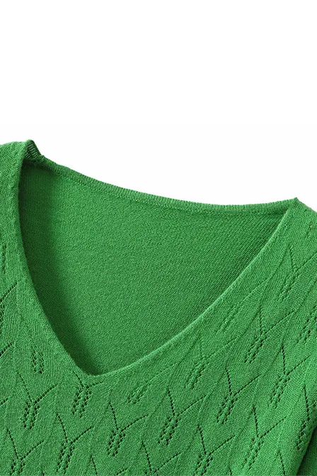 Lightweight V Neck Cable Knit Wool Sweater