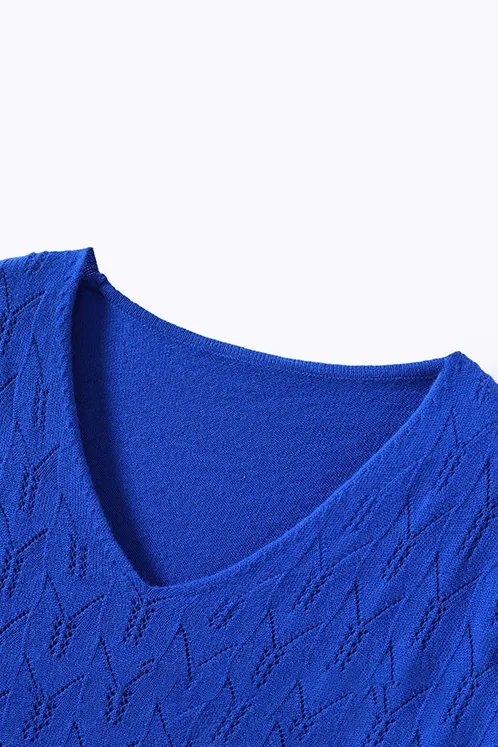 Lightweight V Neck Cable Knit Wool Sweater