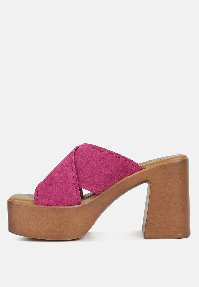 MATRIX Criss Cross Strap Block Heel Sandals in Fuchsia