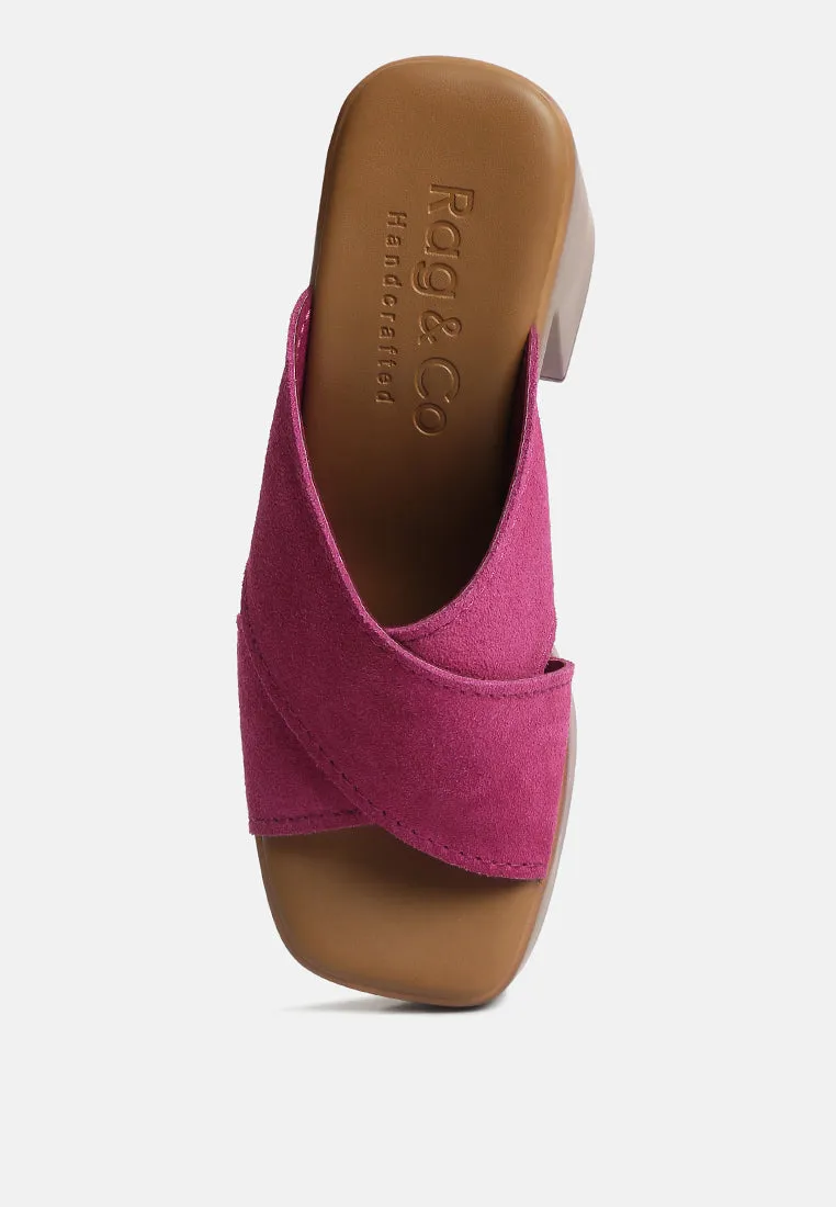 MATRIX Criss Cross Strap Block Heel Sandals in Fuchsia