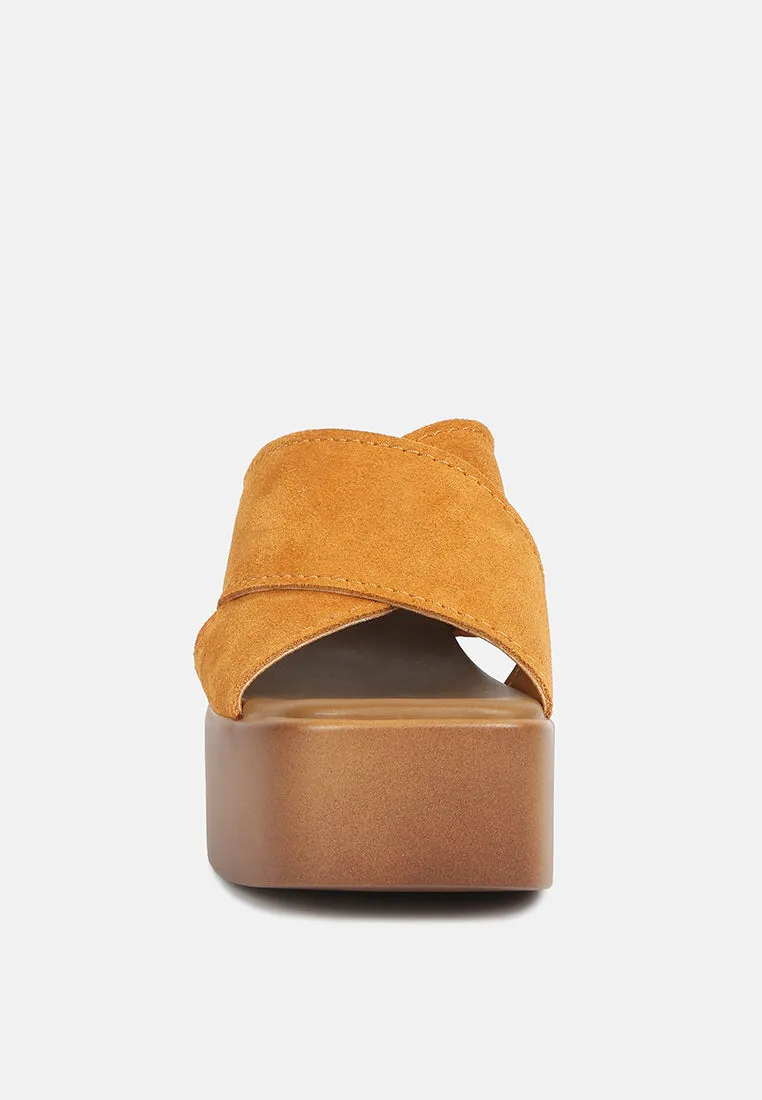 MATRIX Criss Cross Strap Block Heel Sandals in Light Tan