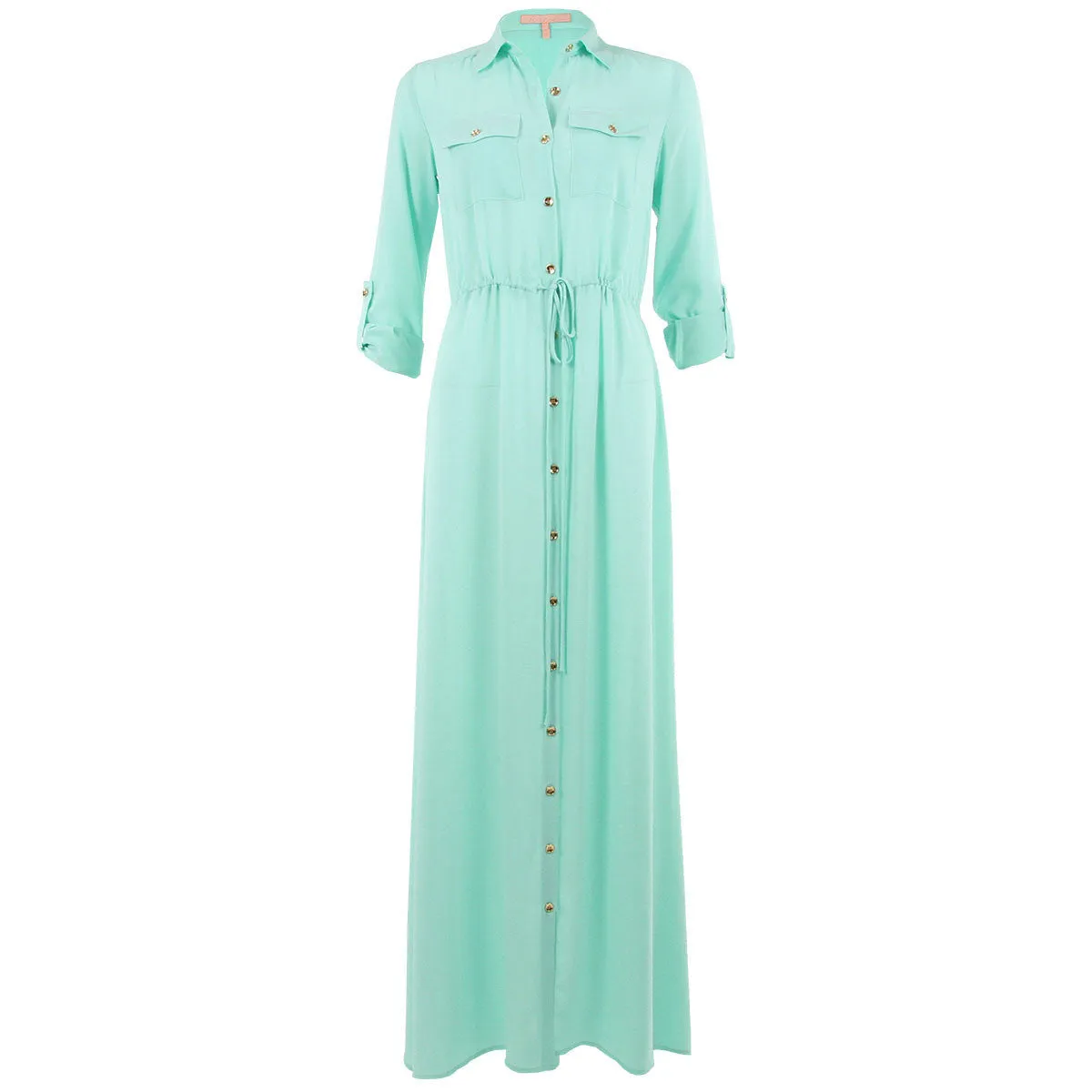 Mint Drawstring Maxi Shirtdress