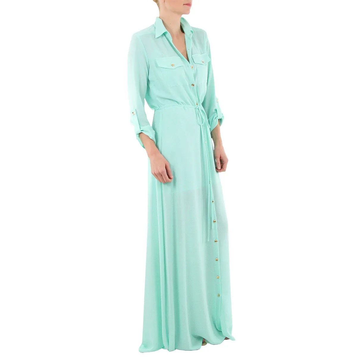 Mint Drawstring Maxi Shirtdress
