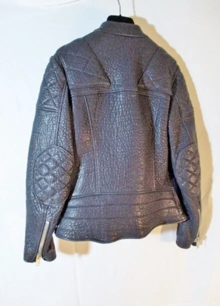 New CELINE ITALY LEATHER Moto Riding jacket coat 36 NAVY BLUE NWT Rocker Womens Flight Bomber