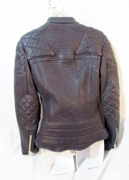 New CELINE ITALY LEATHER Moto Riding jacket coat 36 NAVY BLUE NWT Rocker Womens Flight Bomber